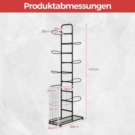 Costway 7-Tier Ball Storage Rack with Removable Hanging Rods & Storage Basket 59 X 24 X 147 Cm Black Fh10109