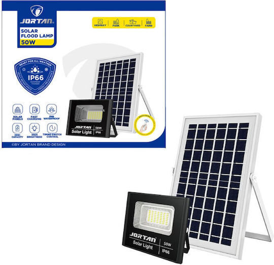 zhta.gr Jortan Στεγανός Ηλιακός Προβολέας LED 50W Ψυχρό Λευκό 6500K με Φωτοκύτταρο και Τηλεχειριστήριο IP66