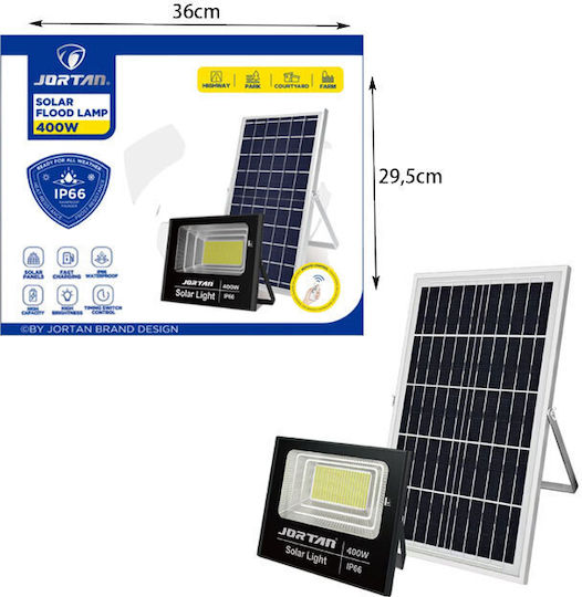 Jortan Στεγανός Ηλιακός Προβολέας LED 400W Ψυχρό Λευκό 6500K με Τηλεχειριστήριο IP66