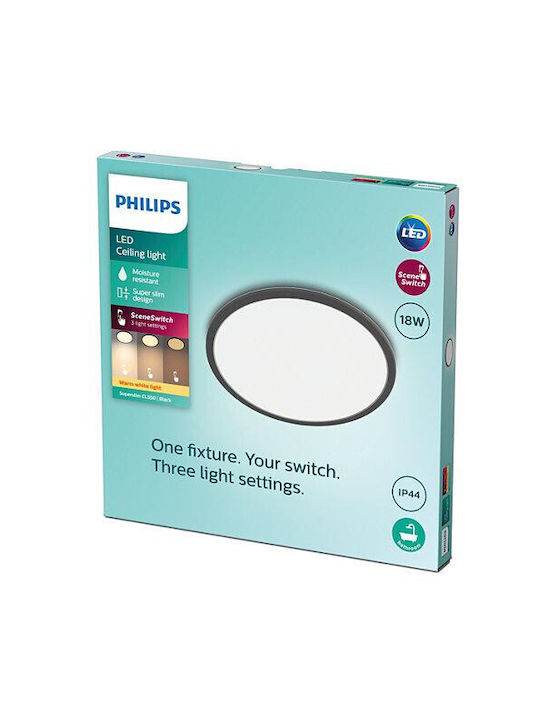 Philips Ceiling Mount Light Bathroom 30cm Black with Integrated LED