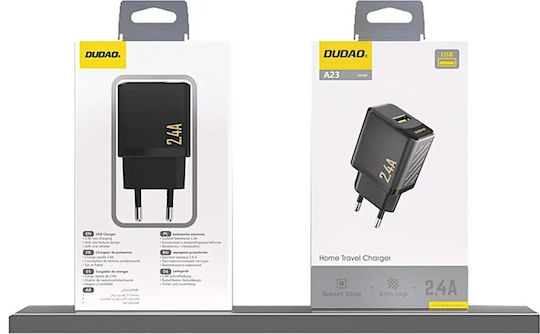 Dudao Зарядно без кабел с USB-A порт Черен (A23)