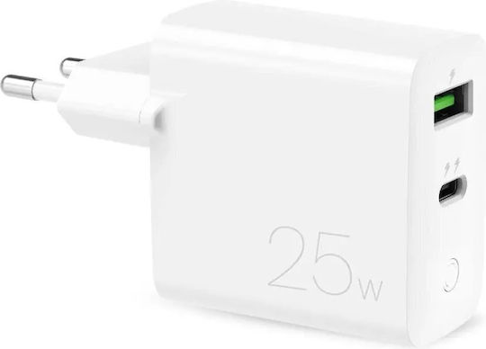 Puro Φορτιστής Χωρίς Καλώδιο με Θύρα USB-A και Θύρα USB-C 25W Power Delivery Λευκός (Mini Fast PUR521WHT)
