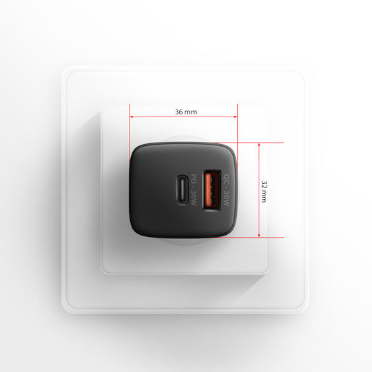 Axagon Φορτιστής Χωρίς Καλώδιο GaN 30W Power Delivery / Quick Charge 3.0 Μαύρος (AZAXNLSACUPQ301)