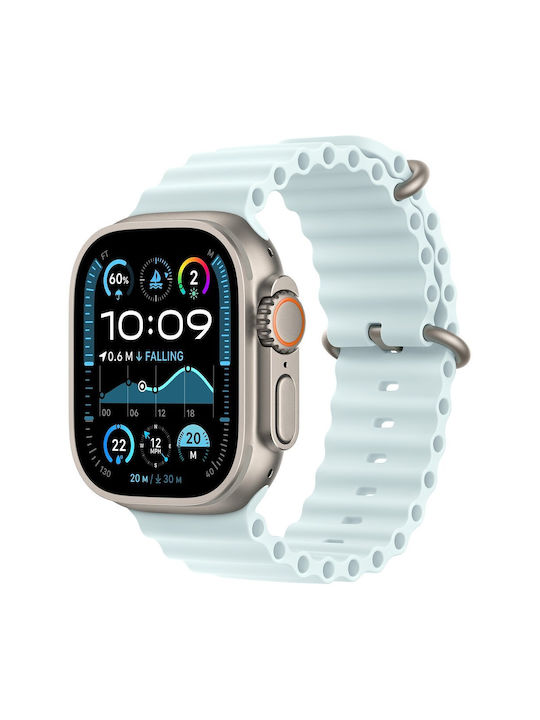 Apple Watch 49mm Кайшка Ледено Синя Океанска Кайшка Разширение Натурален Титаниев Финиш