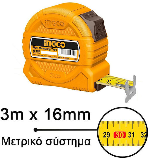 Ingco Tape Measure with Auto-Rewind 16mm x 3m
