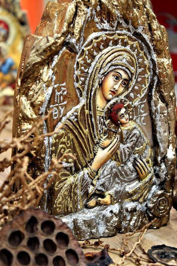 Handgemachte Wachssymbol Goldene Jungfrau Maria Christus 25x16x5