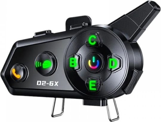 D2-6X Single Motorcycle Communication System for Helmet with Bluetooth