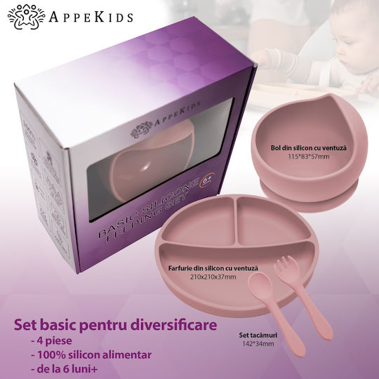 AppeKids Σετ Φαγητού από Σιλικόνη Ροζ 4τμχ