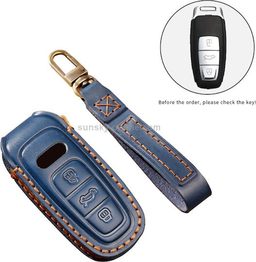 Car Key Cover Case made of with 3 Buttons for Audi in Brown Color