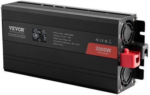 Vevor Inverter Αυτοκινήτου Καθαρού Ημιτόνου 2000W για Μετατροπή 12V DC σε 220V AC