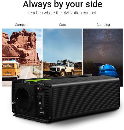 Green Cell Modified Sine Inverter Αυτοκινήτου Τροποποιημένου Ημιτόνου 1500W για Μετατροπή 12V DC σε 230V AC με 1xUSB