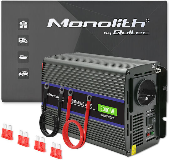 Qoltec Inverter Αυτοκινήτου Τροποποιημένου Ημιτόνου 2000W για Μετατροπή 12V DC σε 230V AC