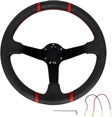Factory Aluminium Three Spoke Car Steering Wheel with 35cm Diameter Black/Black