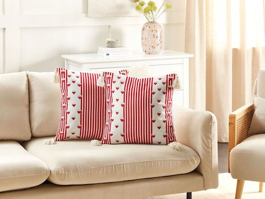 Block Print Cushions Cotton White Banksia 45 x 45 Cm Lumarko
