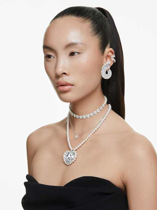 Swarovski x Ariana Grande Crystal Pearl Baguette Earrings Hoops made of Silver with Stones & Pearls