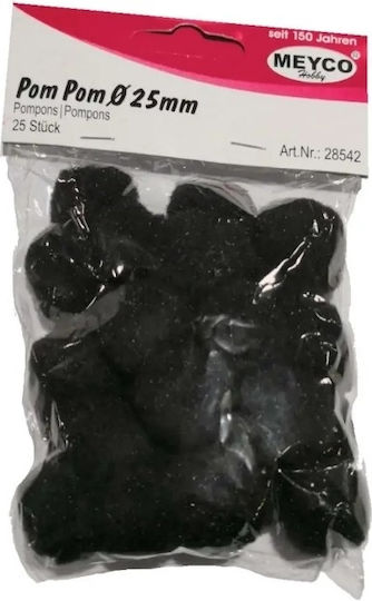 Meyco Pom Pom Handwerk Schwarz mit Durchmesser 25mm Set 25Stück