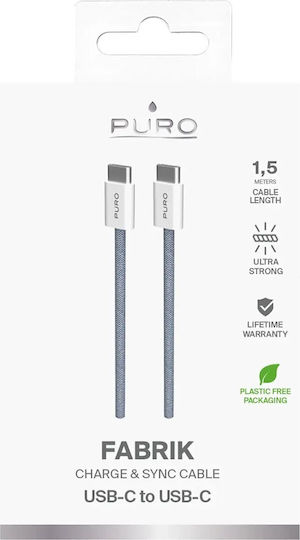 Puro USB 2.0 Cable USB-C male - USB-C 60W PD Μπλε 1.5m