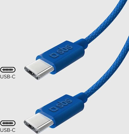 SBS Braided USB 2.0 Cable USB-C Male - USB-C 60W PD Blue 1.5m