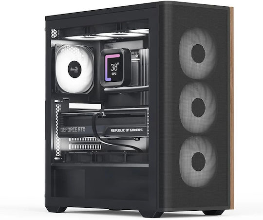 Aerocool D501A V2 Геймърско бюро Midi Tower Компютърна кутия със страничен прозорец и RGB осветление Черен