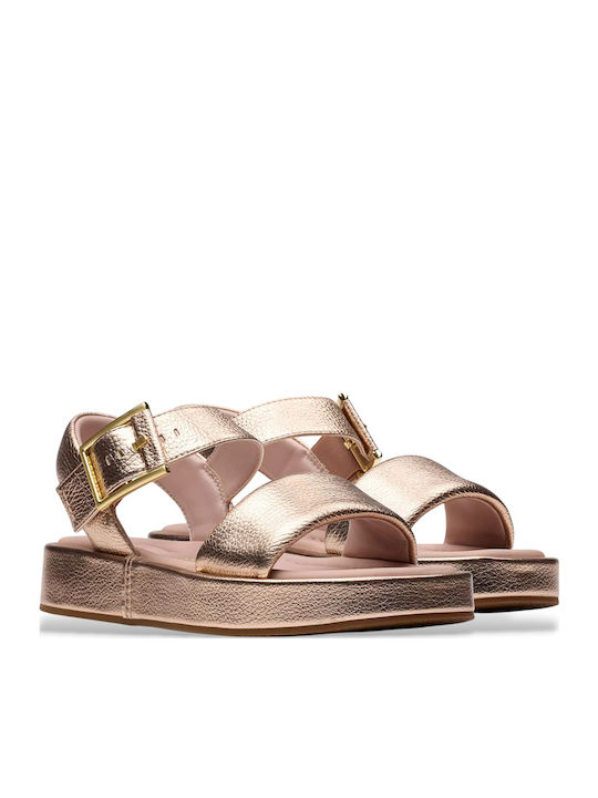 Alda Leather Women's Flat Sandals in Gold Color