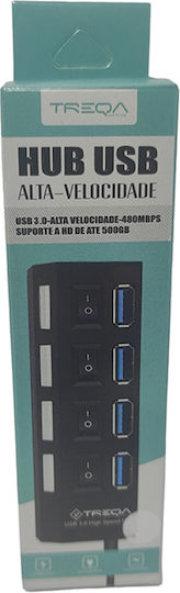 Treqa Hub 4 Θυρών USB 3.0 με σύνδεση USB-A Λευκό