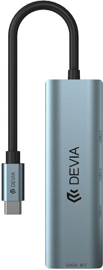 Devia 4-Port USB 3.0 Hub with USB-C Connection Gray