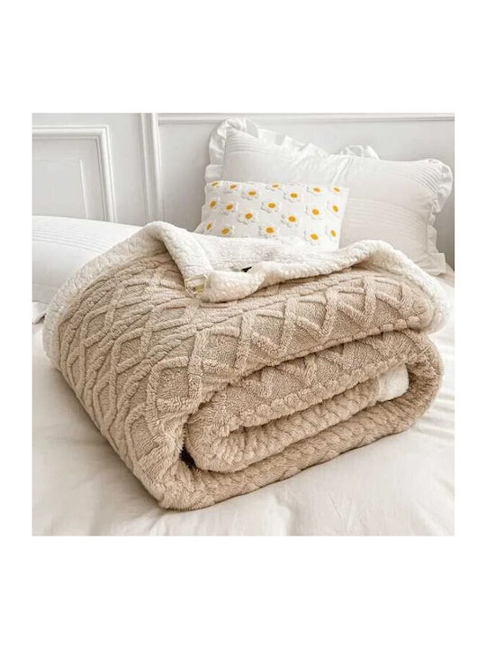 Pucioasa Κουβέρτα Fleece Διπλή με Κρόσσια 200x230εκ. Cappuccino