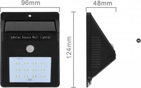 ACP Wall Mounted Solar Light 3W 80lm Cold White with Motion Sensor and Photocell IP65 9.6cmx12.4cmx4.8cmcm