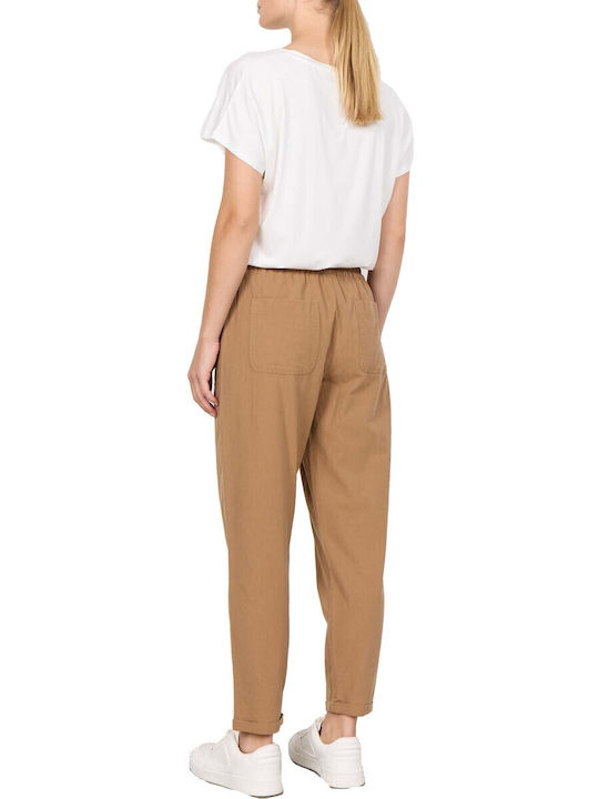 Soya Concept Women's Fabric Palazzo Pants with Elastic Beige