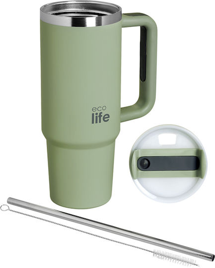 Metall Glas Thermosflasche Rostfreier Stahl / Aluminium BPA Frei 900ml Bay Leaf mit Stroh