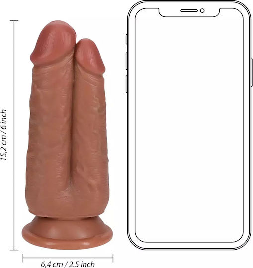 Shots Dildo Doppelter Dildo mit Hoden und Saugnapf Braune 15.2cm
