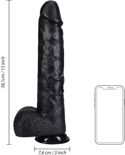 Shots Ρεαλιστικό Dildo με Όρχεις και Βεντούζα Μαύρο 38cm