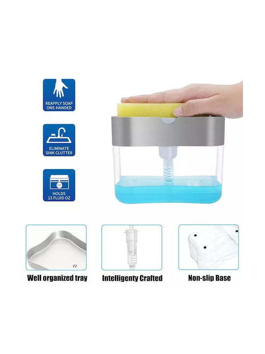 ACP Dispenser Κουζίνας Πλαστικό με Αυτόματο Διανομέα & Θήκη για Σφουγγάρι Διάφανο 385ml