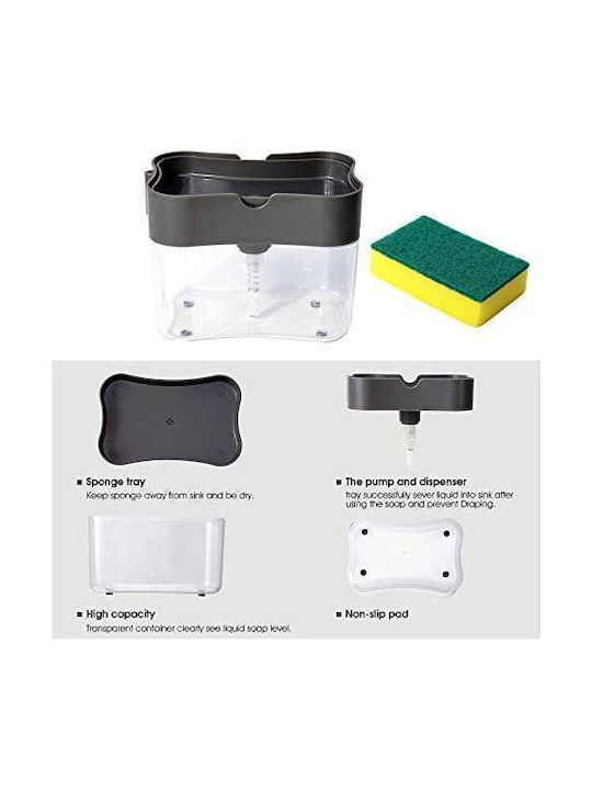 ACP Dispenser Κουζίνας Πλαστικό με Αυτόματο Διανομέα & Θήκη για Σφουγγάρι Διάφανο 385ml