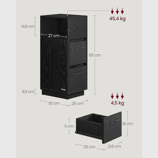Комод Дървен Черен 30x25x65см