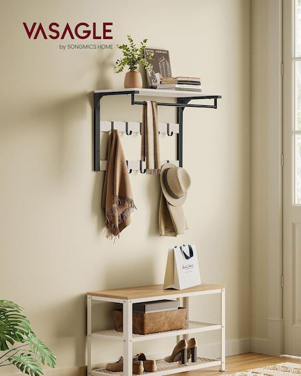 Vasagle Vintage Metal Wall Hanger 8 Hooks White 65x30cm