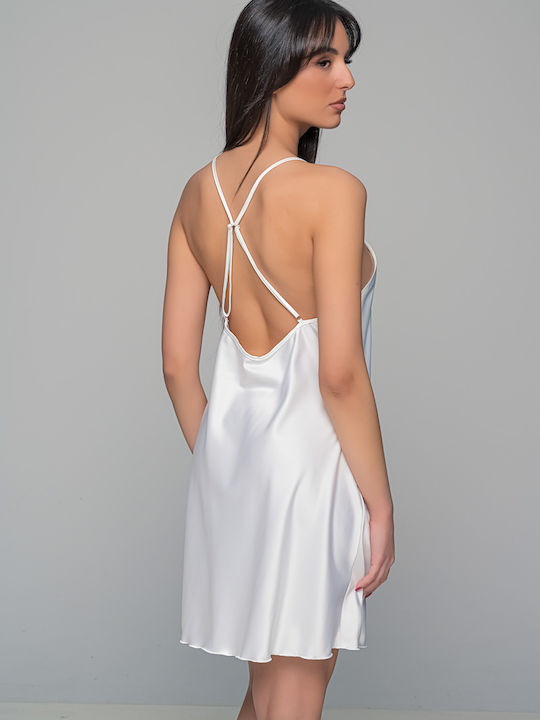 Milena by Paris Χειμερινό Σατέν Γυναικείο Νυχτικό με String Ιβουάρ