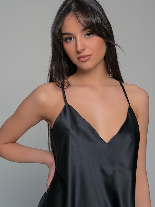Milena by Paris Зимна Сатен Дамска Нощница със String Black