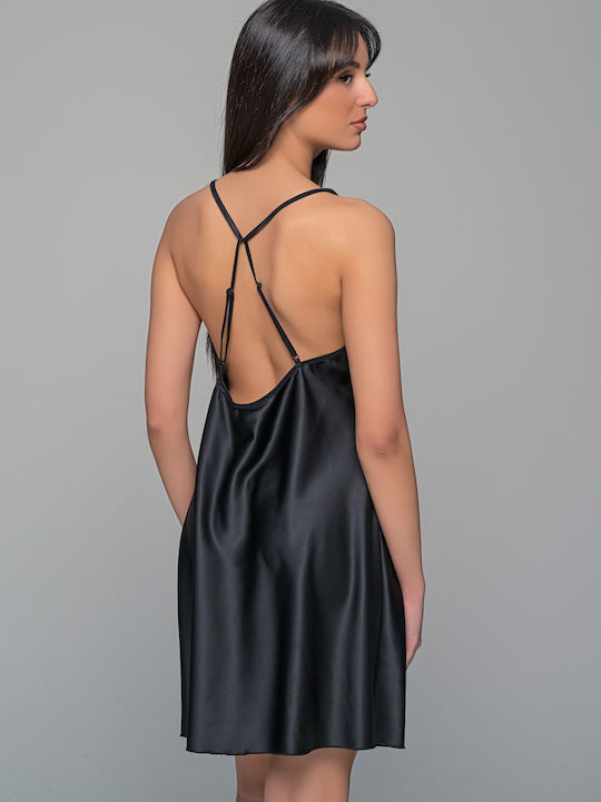 Milena by Paris Зимна Сатен Дамска Нощница със String Black