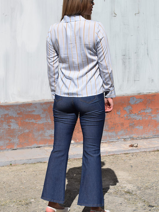 Langärmelig Damen Hemd Blue Gestreift
