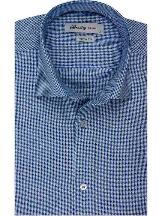 Long-sleeved Cotton Shirt Checked Light Blue