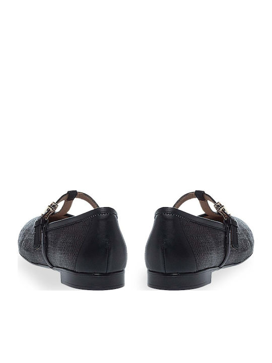 Leather Ballerinas With strap Black