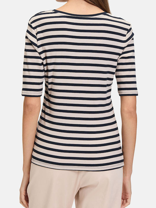 Women's Blouse Cotton Short Sleeve Striped Cream