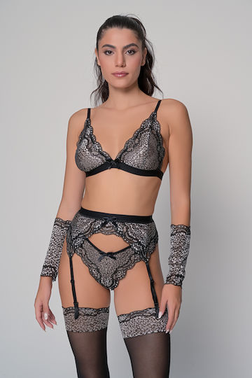 Milena by Paris Sexy Σετ Εσωρούχων με Δαντέλα & Ζαρτιέρες Ασημί / Ασημί