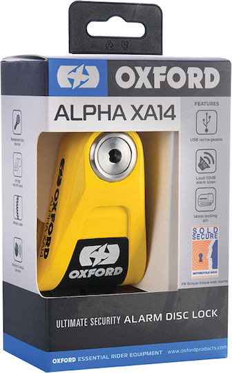 Oxford Alpha XA14 Κλειδαριά Δισκόφρενου Μοτοσυκλέτας με Διάμετρο Πείρου 14mm Κίτρινο Χρώμα