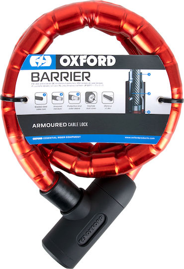 Oxford Barrier Αντικλεπτική Κουλούρα Μοτοσυκλέτας Κόκκινο Χρώμα