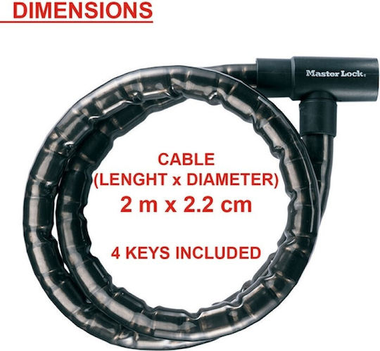 Master Lock 8218eurdps Motorrad-Sicherheitsschloss "Snake" Typ 2m Φ22mm