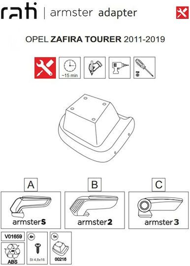 Rati Armster Car Armrest Mount for Opel Zafira Tourer 2011-2019 Black