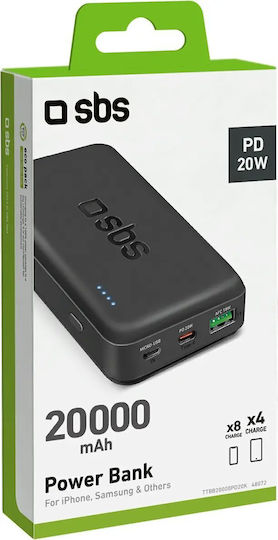 SBS Power Bank 20000mAh 20W with USB-A Port and USB-C Port Power Delivery Black