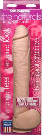 Doc Johnson The Naturals Dildo realist cu Testicule și Ventuză Vanilie 30cm